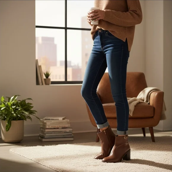 Franco Sarto Rivet LEATHER Buckle Ridding Boots Booties SZ 9.5 M Umber Brown - Picture 2 of 16